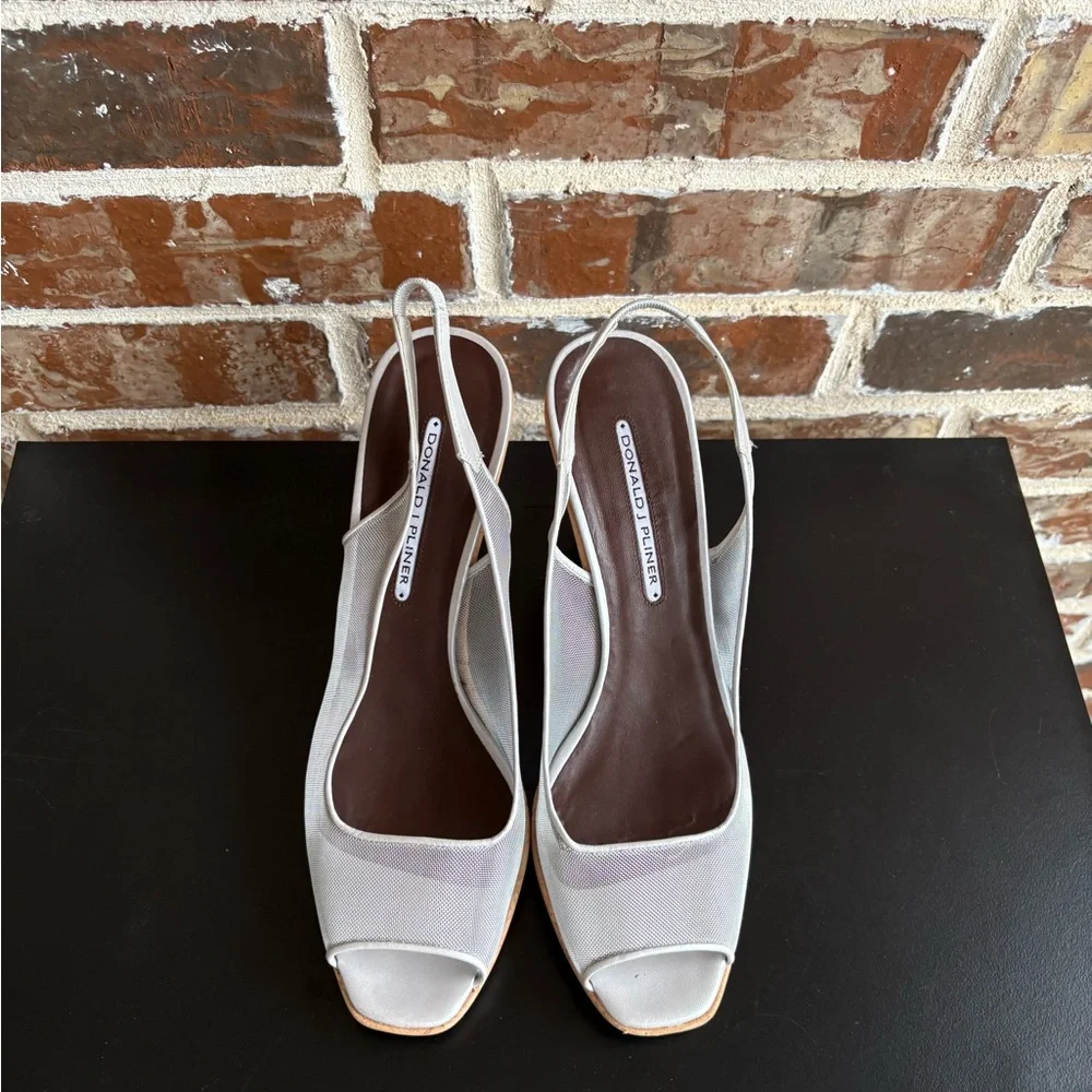 Donald J. Pliner Silver Metal Mesh Natural Cork Slingback Sandals Size 10